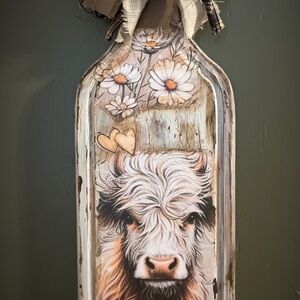 Hand‎ Crafted Rustic Cow Wall Art with Floral Accents